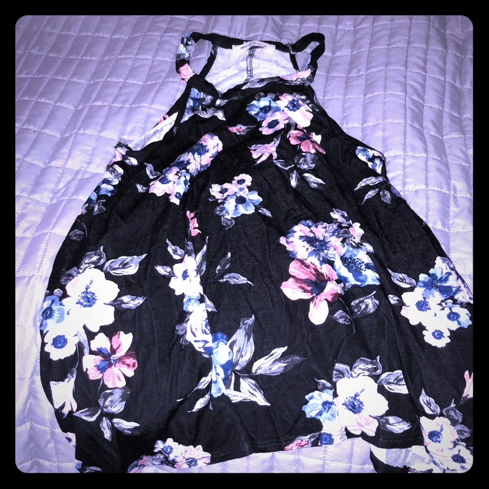 Black Floral Crop Top Tank